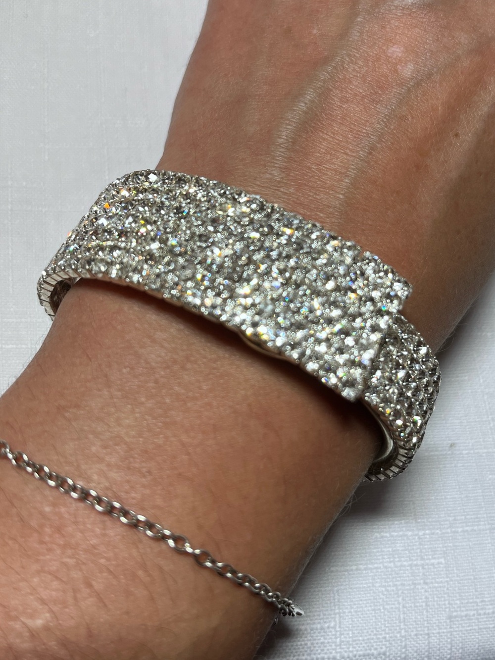 Crystal Pavé Cuff Bangle Bracelet - Silver Sparkle